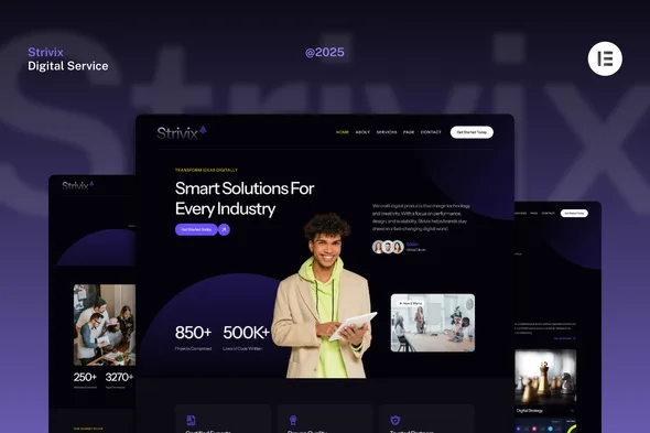 strivix dark tech digital service website elementor template kits 1