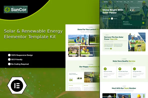 suncor solar renewable energy elementor template kit 1