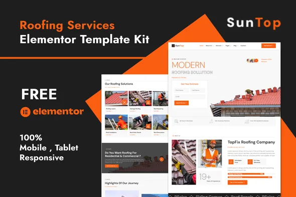 suntop roofing services elementor template kit 1
