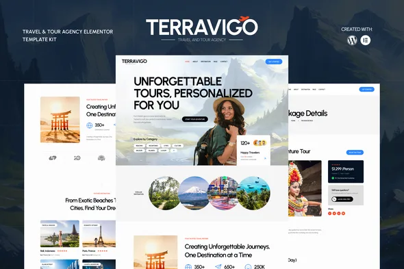 terravigo modern travel tour agency elementor template kit 1