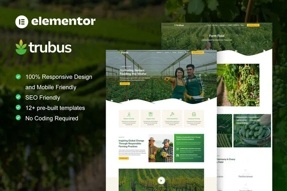 trubus agriculture organic farming elementor pro template kit 1