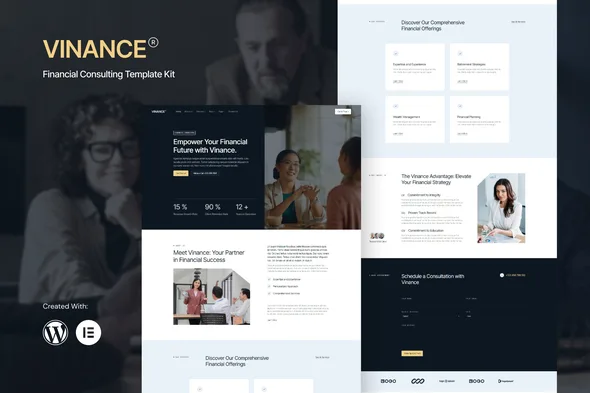 vinance financial consulting elementor template kit 1