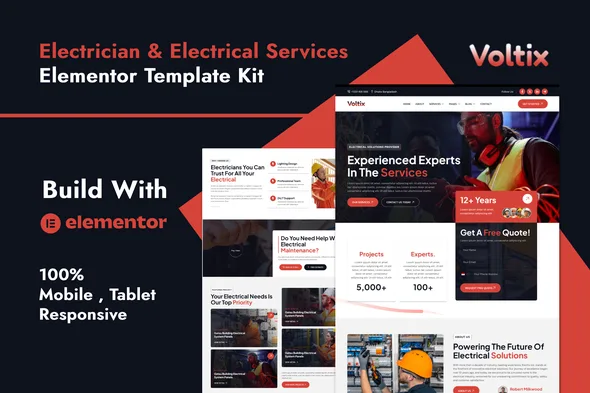 voltix electrician electrical services elementor template kit 1