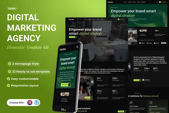 vortex digital marketing agency elementor template kit 1