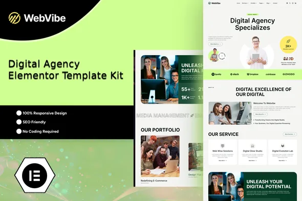 webvibe digital agency elementor template kit 1