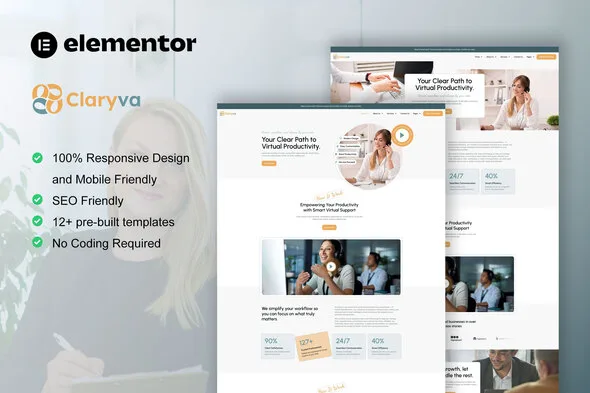 claryva virtual assistant elementor template kit 1