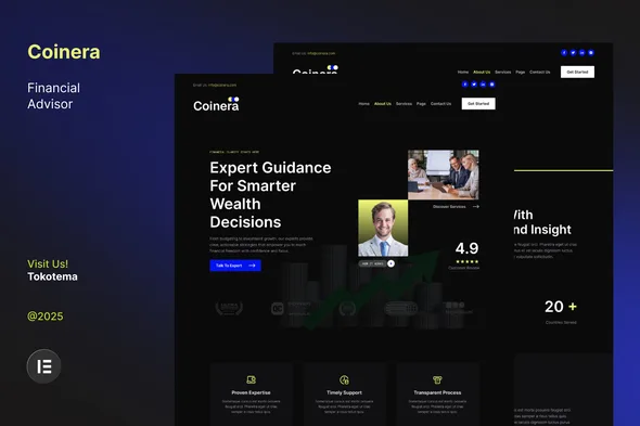 coinera dark financial advisor coaching website elementor template kit 1
