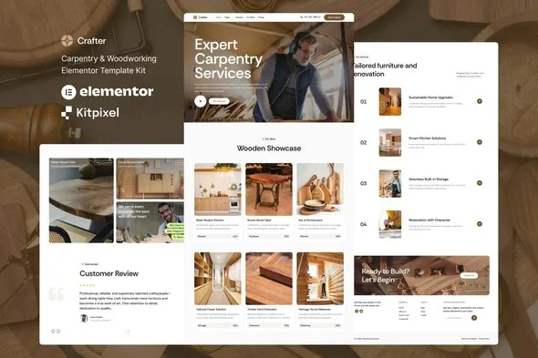 crafter carpentry woodworking elementor template kit 1
