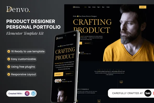 denvo product designer personal portfolio elementor template kit 1