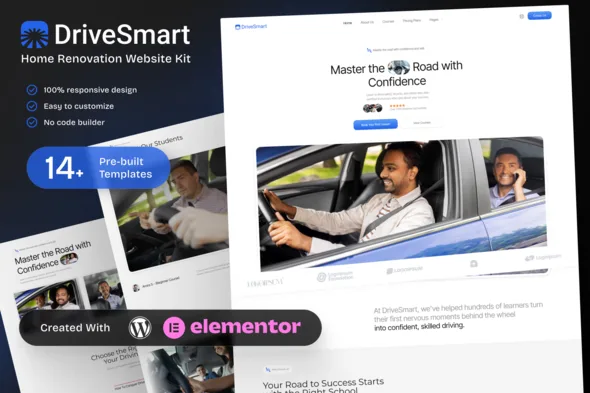 drivesmart driving school website elementor template kit 1
