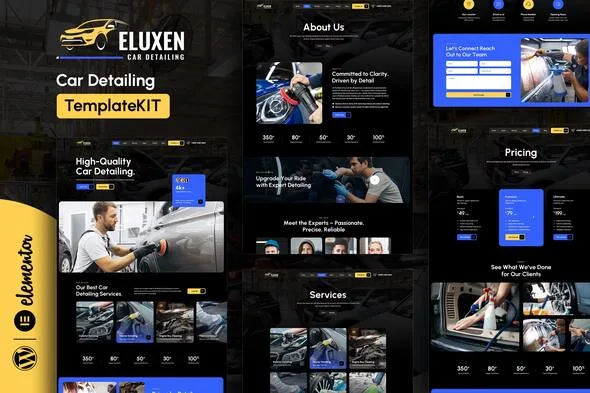 eluxen car detailing services elementor template kit 1