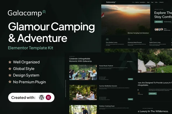 galacamp glamour camping adventure elementor template kit 1