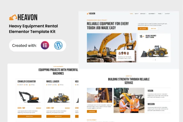 heavon heavy equipment rental elementor template kit 1
