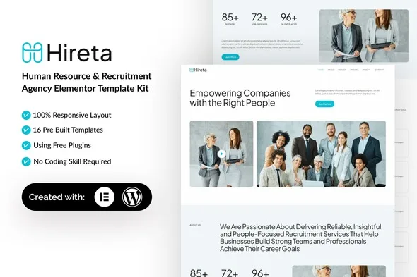 hireta human resource recruitment agency elementor template kit 1