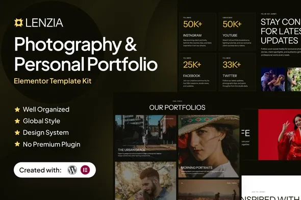 lenzia photography personal portfolio elementor template kit 1