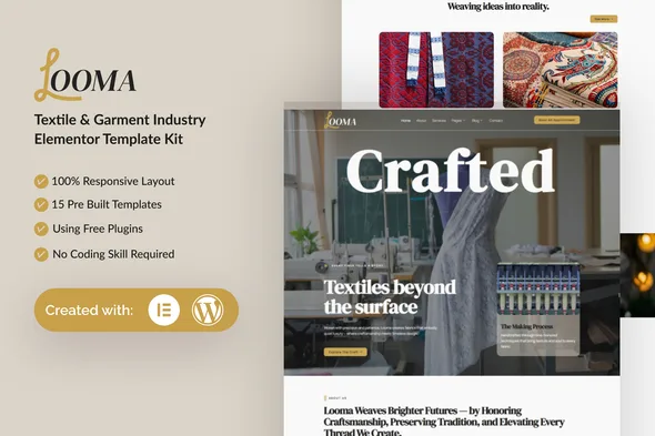 looma textile garment industry elementor template kit 1