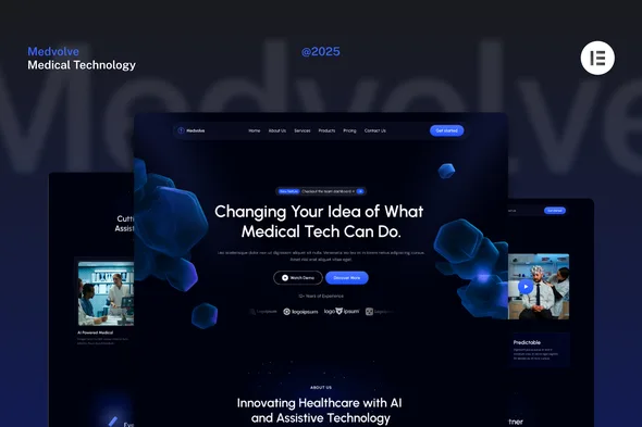 medvolve dark medical assistive technology website elementor template kits 1