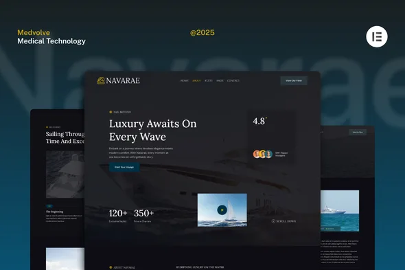 navarae dark luxury yacht club boat rental website elementor template kit 1