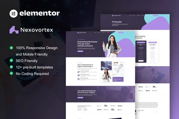 nexovortex software company elementor pro template kit 1