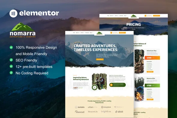 nomarra outdoor adventure camping elementor pro template kit 1