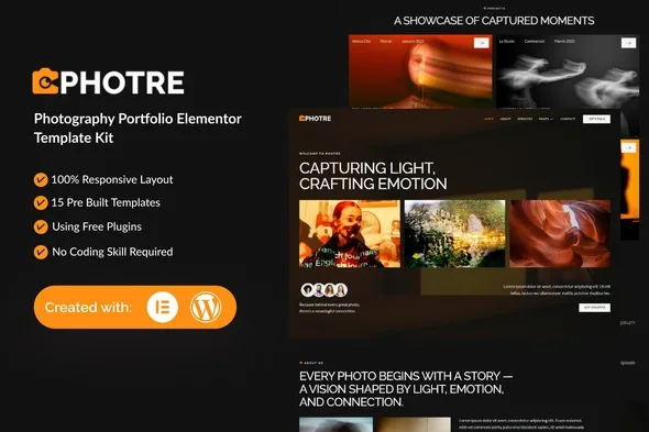photre photography portfolio elementor template kit 1