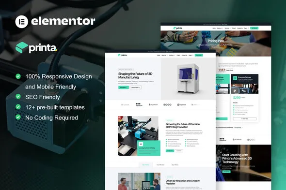 printa 3d printing manufacturing elementor pro template kit 1