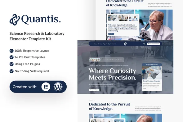 quantis science research laboratory elementor template kit 1