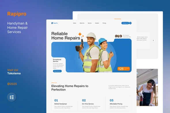 rapipro handyman home repair service website elementor template kits 1