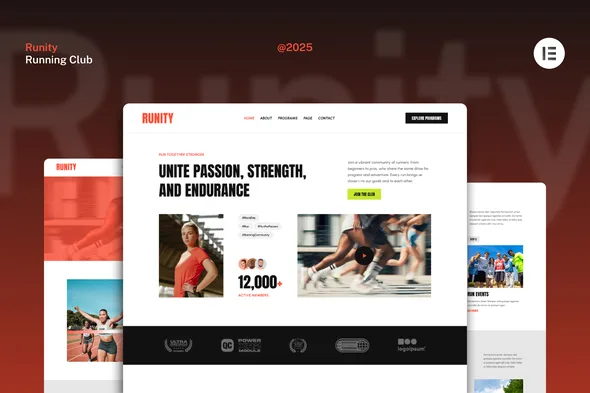 runity running club marathon sport event website elementor kit 1