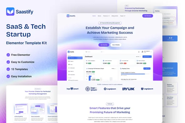 saastify saas tech startup elementor template kit 1