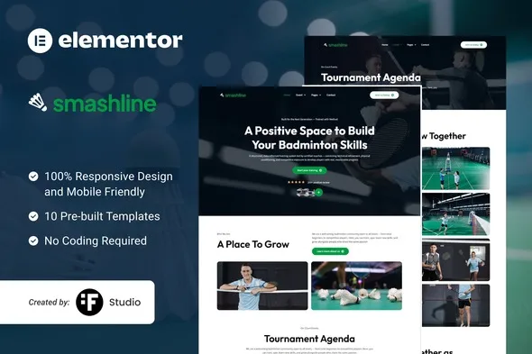 smashline badminton club academy elementor template kit 1