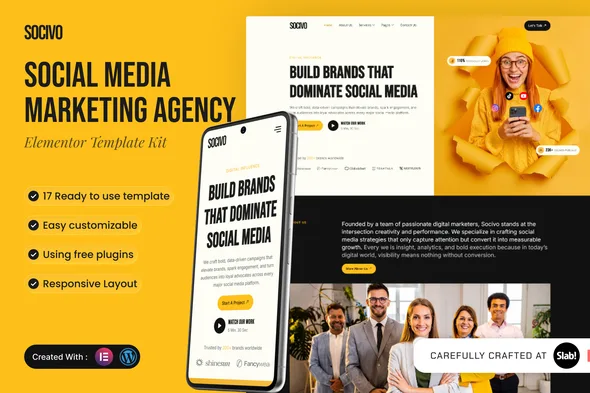 socivo social media marketing agency elementor template kit 1
