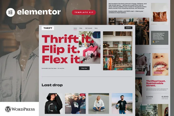 thrift vintage second hand shop elementor pro template kit 1