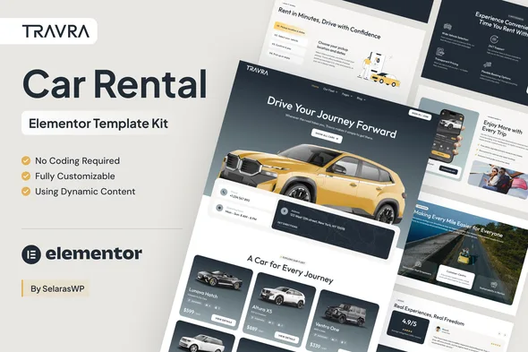 travra car rental elementor pro template kit 1