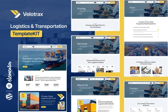 velotrax logistics transportation elementor template kit 1