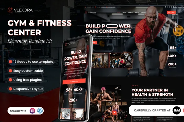 vlexora gym fitness center elementor template kit 1