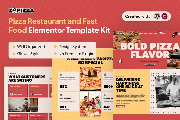 zapizza pizza restaurant and fast food elementor template kit 1
