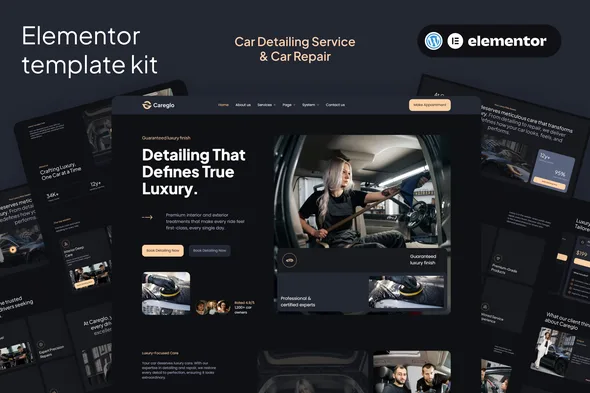 careglo car detailing service car repair elementor template kit 1