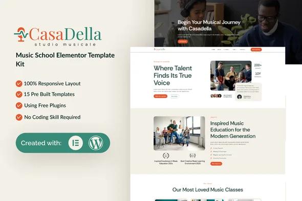 casadella music school elementor template kit 1