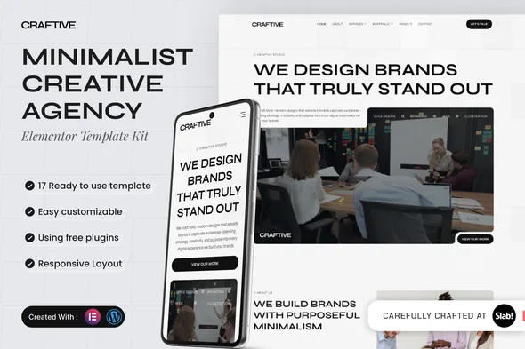 craftive minimalist creative agency elementor template kit 1