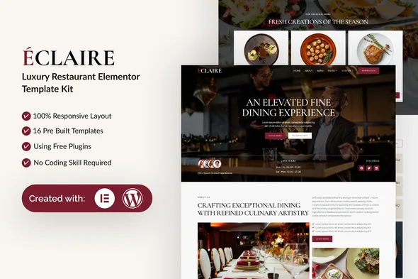 eclaire luxury restaurant elementor template kit 1