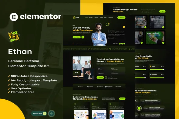 ethan personal portfolio elementor template kit 1