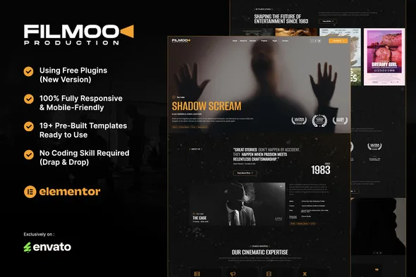 filmoo film movie video production elementor template kit 1