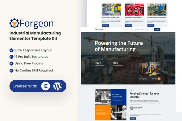 forgeon industrial manufacturing elementor template kit 1