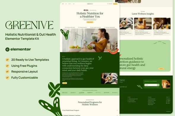greenive holistic nutritionist gut health elementor template kit 1