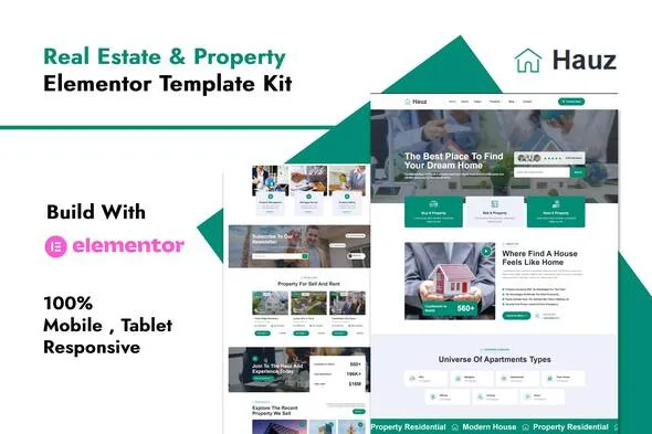 hauz real estate property elementor pro template kit 1