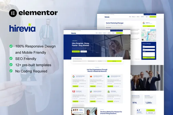 hirevia human resource recruitment elementor template kit 1