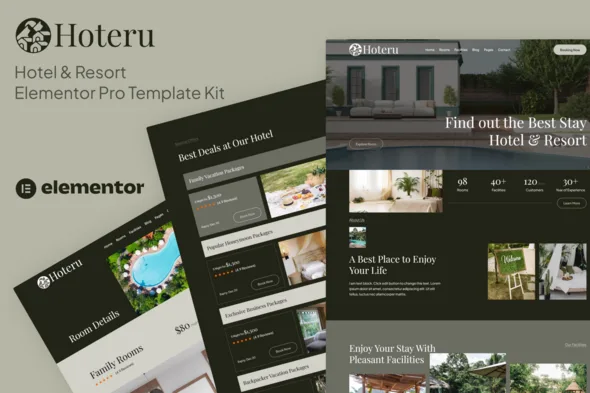 hoteru hotel resort elementor pro template kit 1
