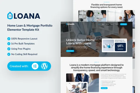 loana home loan mortgage elementor template kit 1