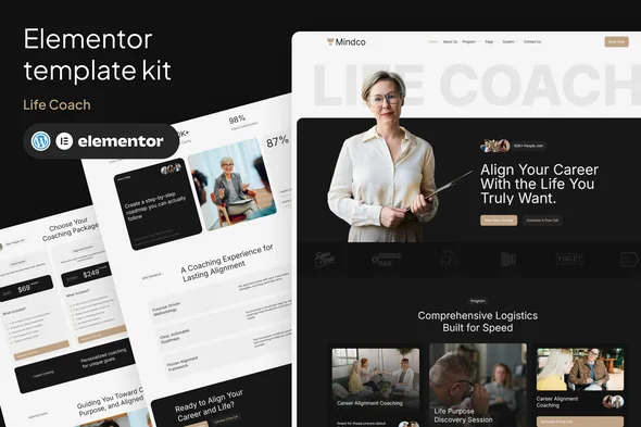 mindco life coach counseling elementor template kit 1